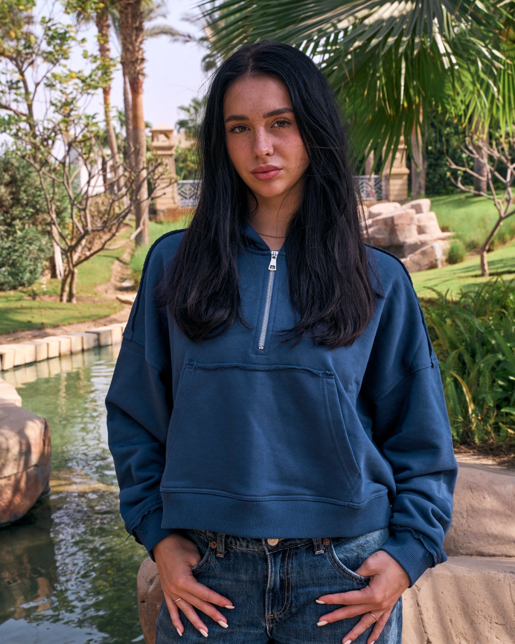 Unfinished quarter zipped hoodie