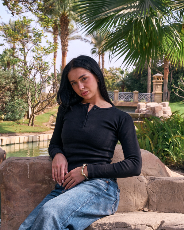 Henley Top in Black