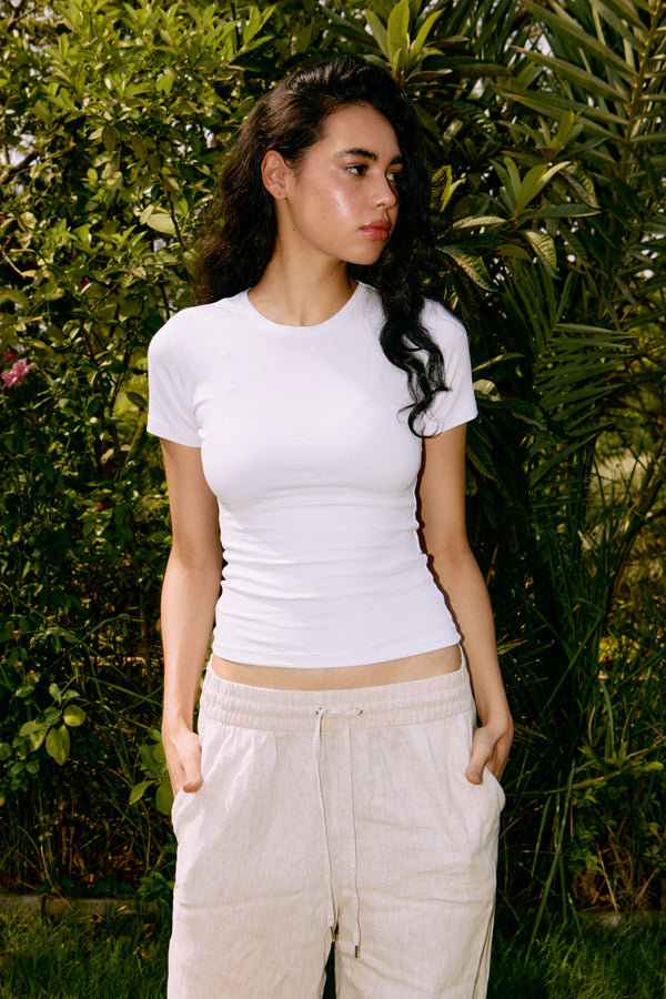 WHITE HALF SLEEVE TOP (double layered)